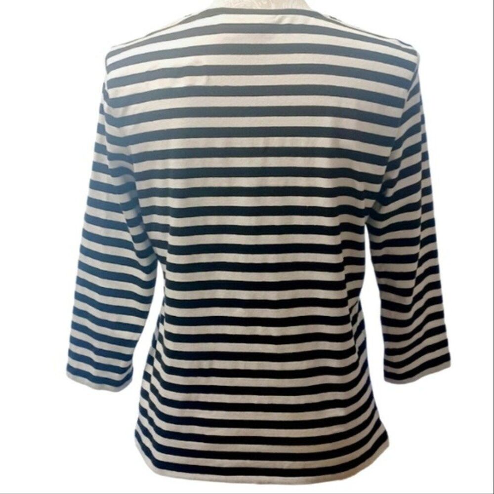 Chico's women's black and white stripe top with lace accent - Picture 3 of 5